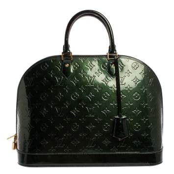 Pre Owned Louis Vuitton Blue Nuit Monogram Vernis Alma GM Bag