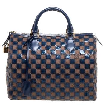 Pre Owned Louis Vuitton Blue Damier Ebene Paillettes Limited Edition Speedy 30 Bag