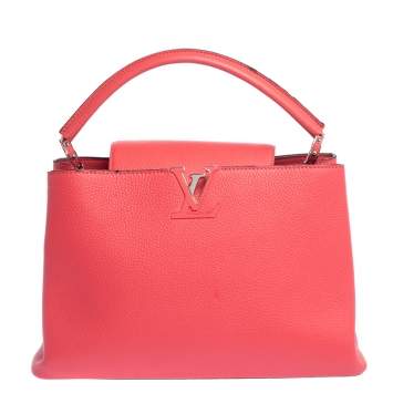 Pre Owned Louis Vuitton Coquelicot Taurillon Leather Capucines MM Bag