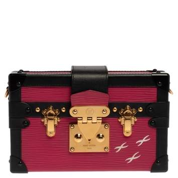 Pre Owned Louis Vuitton Fuchsia/Black Epi Leather Petite Malle Bag