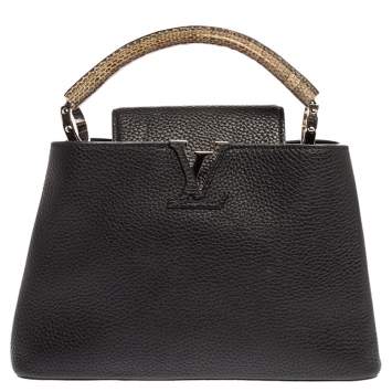 Pre Owned Louis Vuitton Black Leather and Python Capucines BB Bag