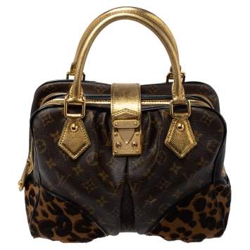Pre Owned Louis Vuitton Monogram Canvas, Leopard Calfhair and Karung Trimmed Adele Bag