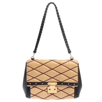 Pre Owned Louis Vuitton Beige/Black Leather Malletage Pochette Flap Bag