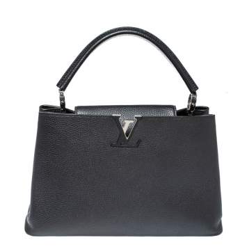Pre Owned Louis Vuitton Dark Grey Taurillon Leather Capucines MM Bag
