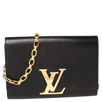 Pre Owned Louis Vuitton Black Leather Chain Louise MM Clutch