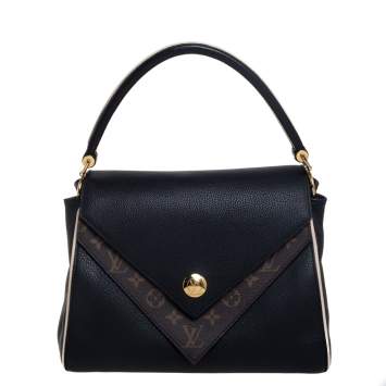 Pre Owned Louis Vuitton Black Leather and Monogram Canvas Double V Bag