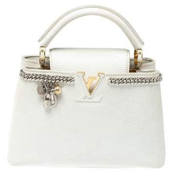 Pre Owned Louis Vuitton Snow White Taurillon Leather Capucines BB Bag