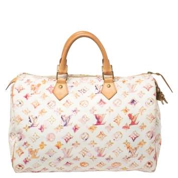 Pre Owned Louis Vuitton Monogram Leather Watercolor Aquarelle Richard Prince Speedy 35 Bag