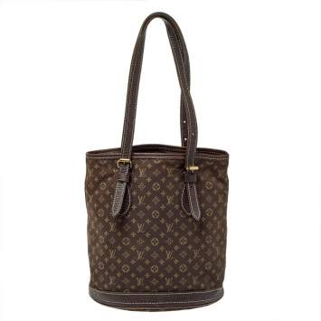 Pre Owned Louis Vuitton Ebene Monogram Mini Lin Canvas Bucket Bag