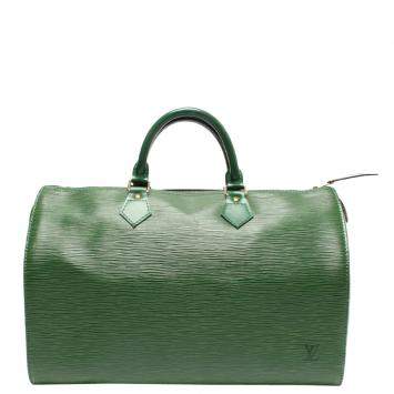 Pre Owned Louis Vuitton Green Leather  Speedy Satchel