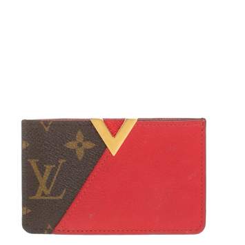 Pre Owned Louis Vuitton Red Monogram Canvas and Leather Kimono Card Case
