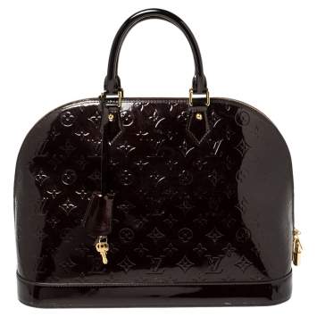 Pre Owned Louis Vuitton Amarante Monogram Vernis Alma GM Bag