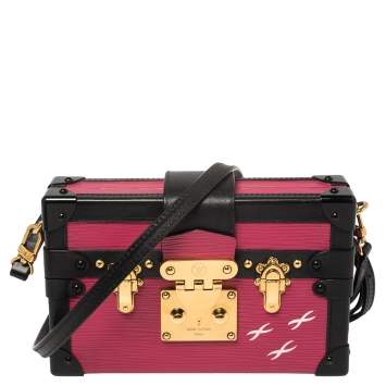 Pre Owned Louis Vuitton Black/Pink Epi Leather Petite Malle Bag