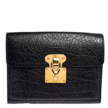 Pre Owned Louis Vuitton Black Crinkled Leather Indra Portfolio Clutch