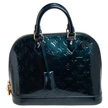 Pre Owned Louis Vuitton Dark Green Monogram Vernis Alma PM Bag