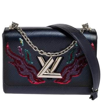 Pre Owned Louis Vuitton Blue Nuit Epi Leather Sequins Flame Twist MM Bag
