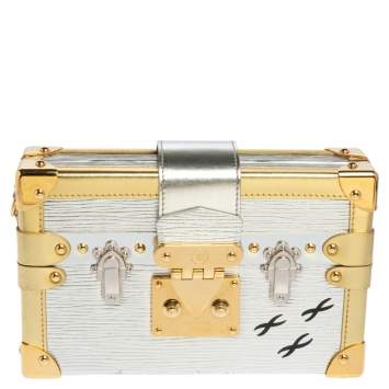 Pre Owned Louis Vuitton Metallic Silver/Gold Epi Leather Petite Malle Bag