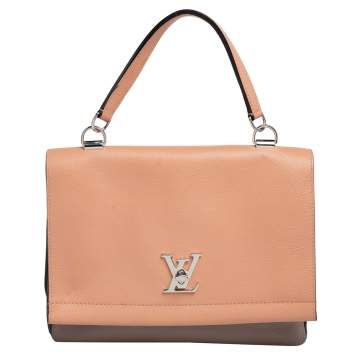 Pre Owned Louis Vuitton Grey/Beige Leather Lockme II Bag