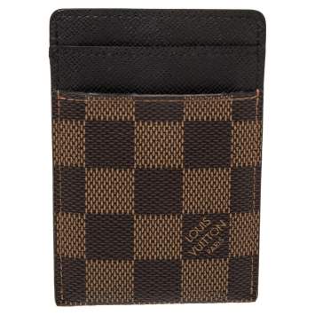 Pre Owned Louis Vuitton Damier Ebene Canvas Pince Money Clip Card Holder