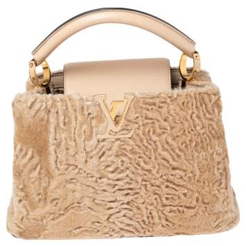 Pre Owned Louis Vuitton Dune Astrakhan and Leather Capucines BB Bag
