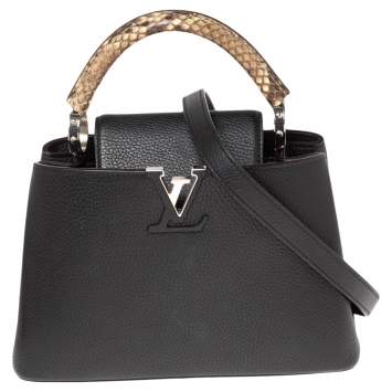 Pre Owned Louis Vuitton Black Leather and Python Capucines BB Bag