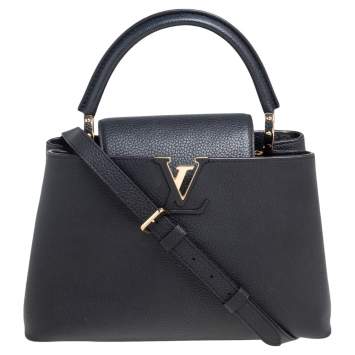 Pre Owned Louis Vuitton Noir Cuir Taurillon Leather Capucines MM Bag