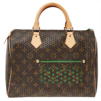 Pre Owned Louis Vuitton Green Monogram Perforated Canvas Limited Edition Speedy 30 Bag
