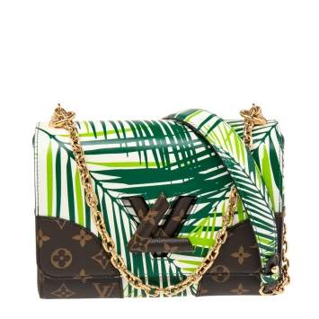 Pre Owned Louis Vuitton Green Palm Print Leather Twist MM Bag