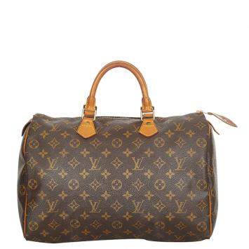 Pre Owned Louis Vuitton Brown Monogram Canvas Speedy 35 Top Handle Bag