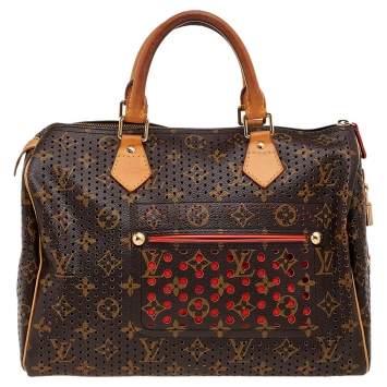Pre Owned Louis Vuitton Orange Monogram Perforated Canvas Limited Edition Speedy 30 Bag