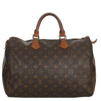 Pre Owned Louis Vuitton Brown Monogram Canvas Speedy 35 Top Handle Bag