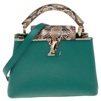 Pre Owned Louis Vuitton Green/Beige Leather And Python Capucines BB Bag