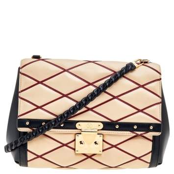 Pre Owned Louis Vuitton Beige/Black Leather Malletage Pochette Flap Bag