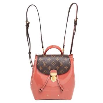 Pre Owned Louis Vuitton Brown/Pink Monogram Canvas And Patent Leather Hot Springs Backpack
