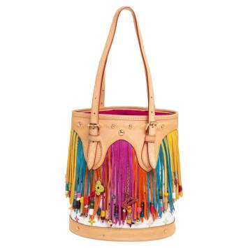 Pre Owned Louis Vuitton White Multicolore Monogram Canvas Limited Edition Fringe Bucket Bag
