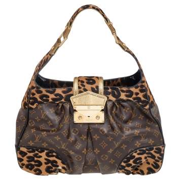 Pre Owned Louis Vuitton Monogram Canvas/Karung and Leopard Print Calfhair Limited Edition Polly Bag