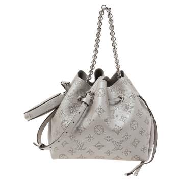 Pre Owned Louis Vuitton Gris Souris Monogram Mahina Leather Bella Bucket Bag