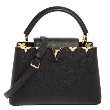 Pre Owned Louis Vuitton Black Taurillon Leather Metallic Flower Embellished Capucines MM Bag