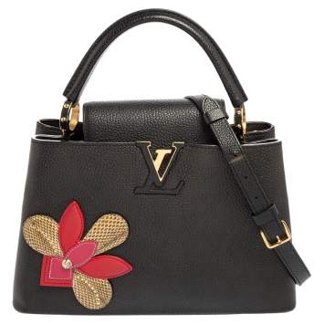 Pre Owned Louis Vuitton Black Taurillon Leather and Snakeskin Iris Blossom Capucines PM Bag