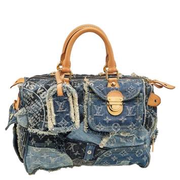 Pre Owned Louis Vuitton Blue Monogram Denim Limited Edition Patchwork Speedy Bag