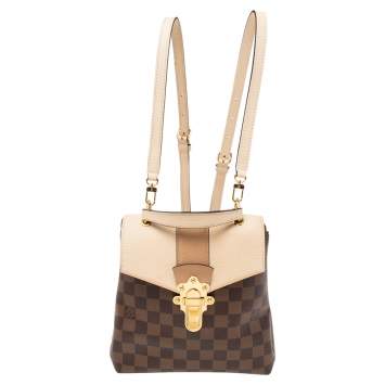 Pre Owned Louis Vuitton Creme Damier Ebene Canvas and Leather Clapton Backpack