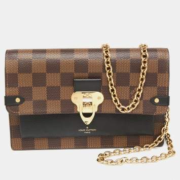 Pre Owned Louis Vuitton Black Damier Ebene Canvas and Leather Vavin Wallet on Chain