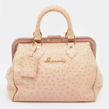 Pre Owned Louis Vuitton Poudre Ostrich Limited Edition Frame Speedy Bag