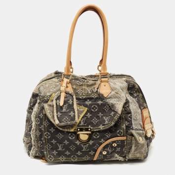 Pre Owned Louis Vuitton Grey Monogram Denim Patchwork Bowly Bag
