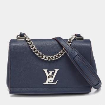 Pre Owned Louis Vuitton Navy Blue Leather Lockme II BB Bag
