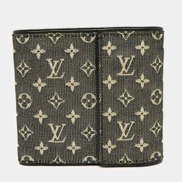 Pre Owned Louis Vuitton Black Mini Lin Canvas Trifold Compact Wallet