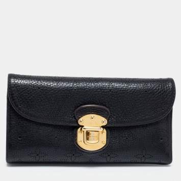 Pre Owned Louis Vuitton Black Monogram Mahina Leather Amelia Wallet