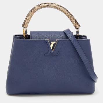 Pre Owned Louis Vuitton Blue Taurillon Leather and Python Capucines MM bag