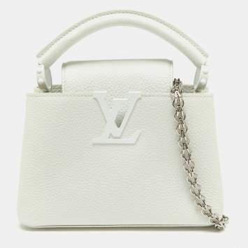 Pre Owned Louis Vuitton White Taurillon Leather Capucines Mini Bag