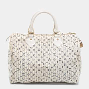 Pre Owned Louis Vuitton Blue/Beige Monogram Mini Lin Croisette Speedy 30